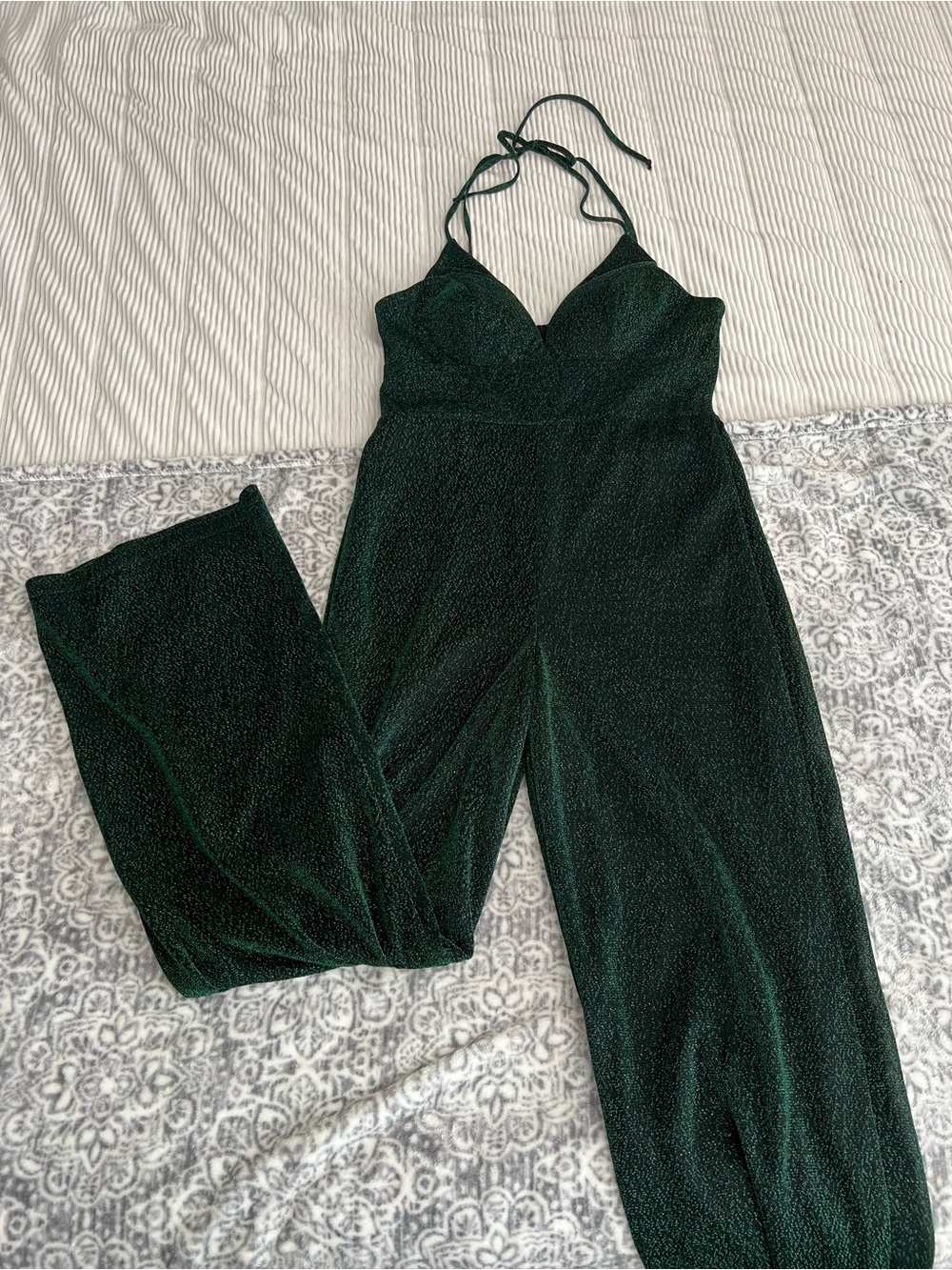 B. Smart Sparkling Emerald Green Halter Jumpsuit